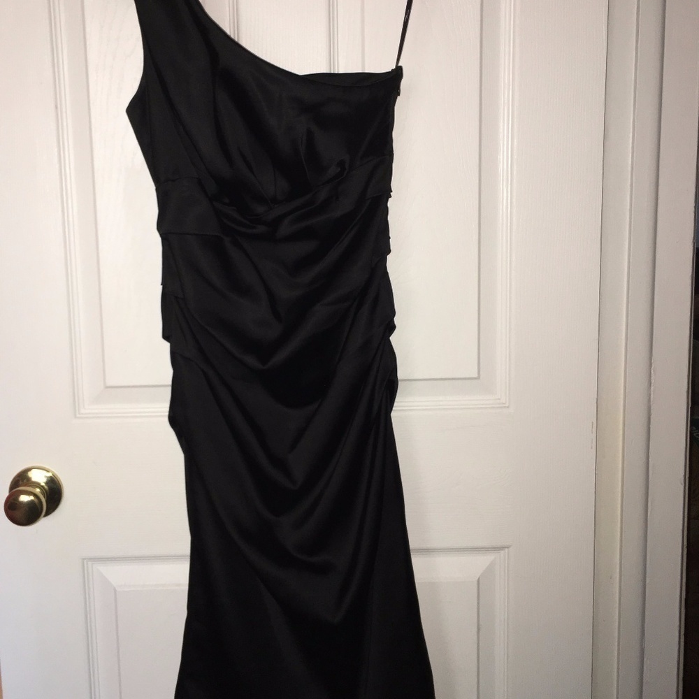 SUZI CHIN Maggy Boutique Black One Shoulder Cocktail Dress Sz 2 - Picture 10 of 11